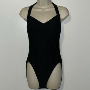 Vintage Sessa One Piece Swimsuit Black Textured Fabric Women’s 14